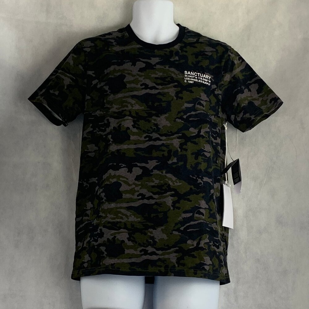 Sanctuary Men's Cotton Short Sleeve T-Shirt, Gray Multi Dark Camo, Medium